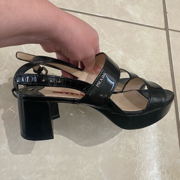 Prada Black Ankle Strap Patent Platform Sandals Size 39 (8.5) - Picture 3 of 12